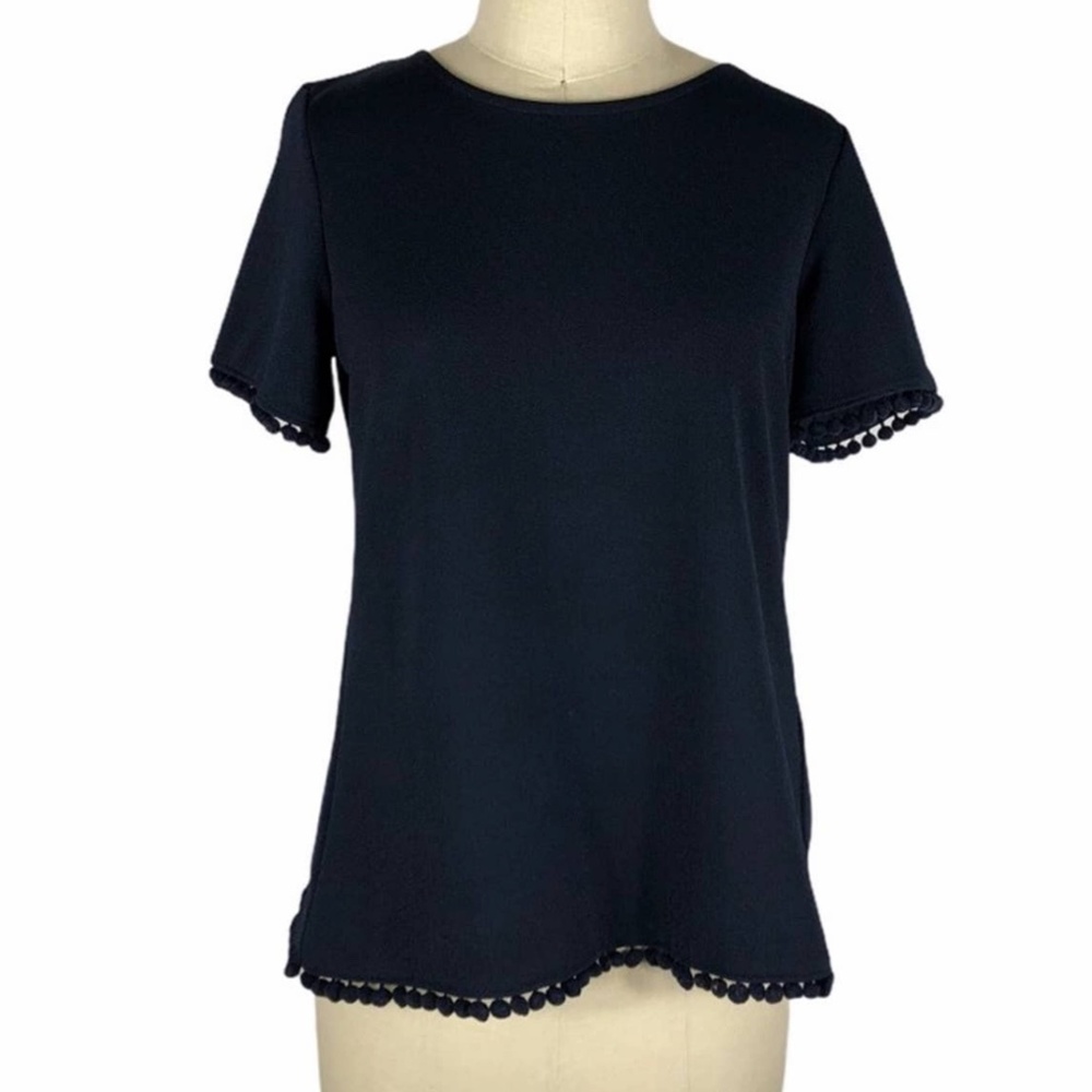 Banana Republic navy cross back pom trimmed shirt, size small